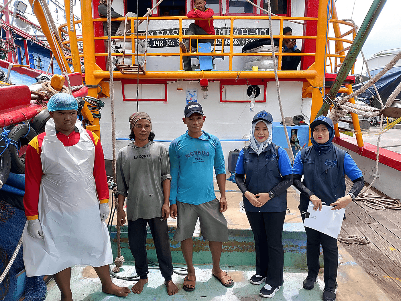 Company team at fishing vessel